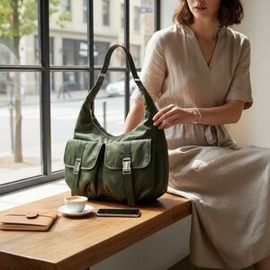 Steve Madden Green Satin Hobo Bag Purse